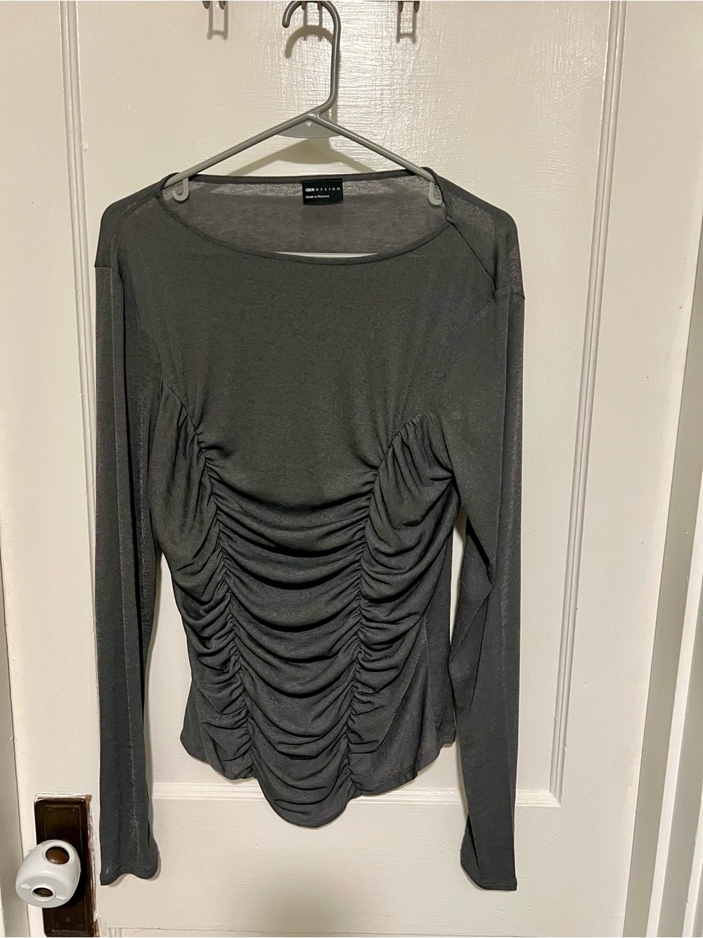 ASOS Charcoal Ruched Long Sleeve Blouse